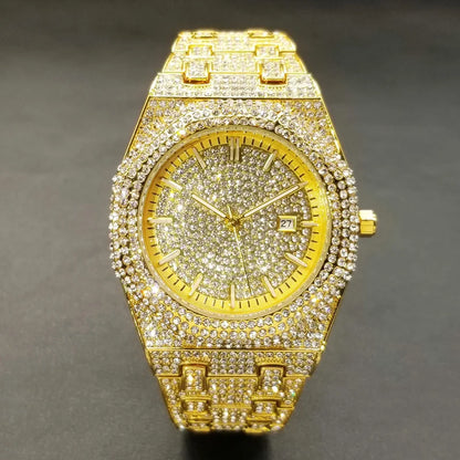 2023 New Arab Number Watch For Men Luxury Fully Diamond Bling Mens Quartz Watches Fashion Iced Out Silver Waterproof Male Clock